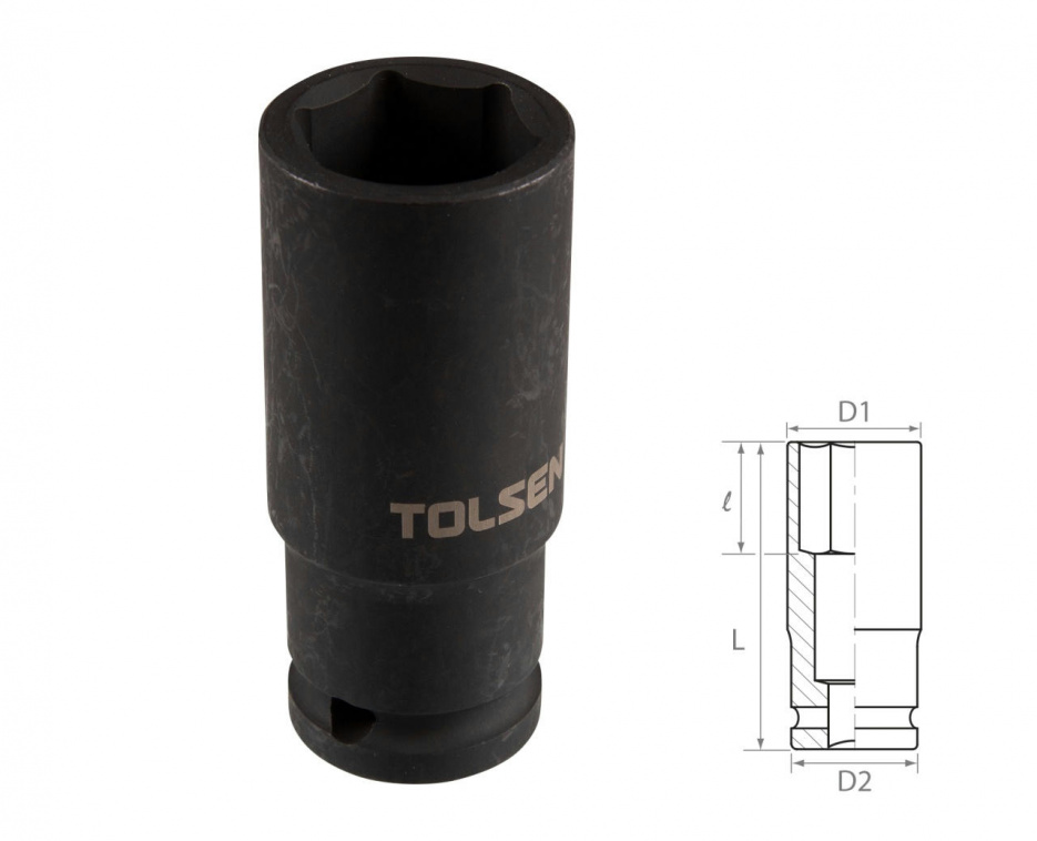 Головка торцевая ударная глубокая шестигранная 1/2", 24 мм TOLSEN TT18274